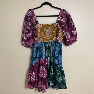 Farm Rio Sweet‎ Mermaids Bandana Patchwork Mini Dress large